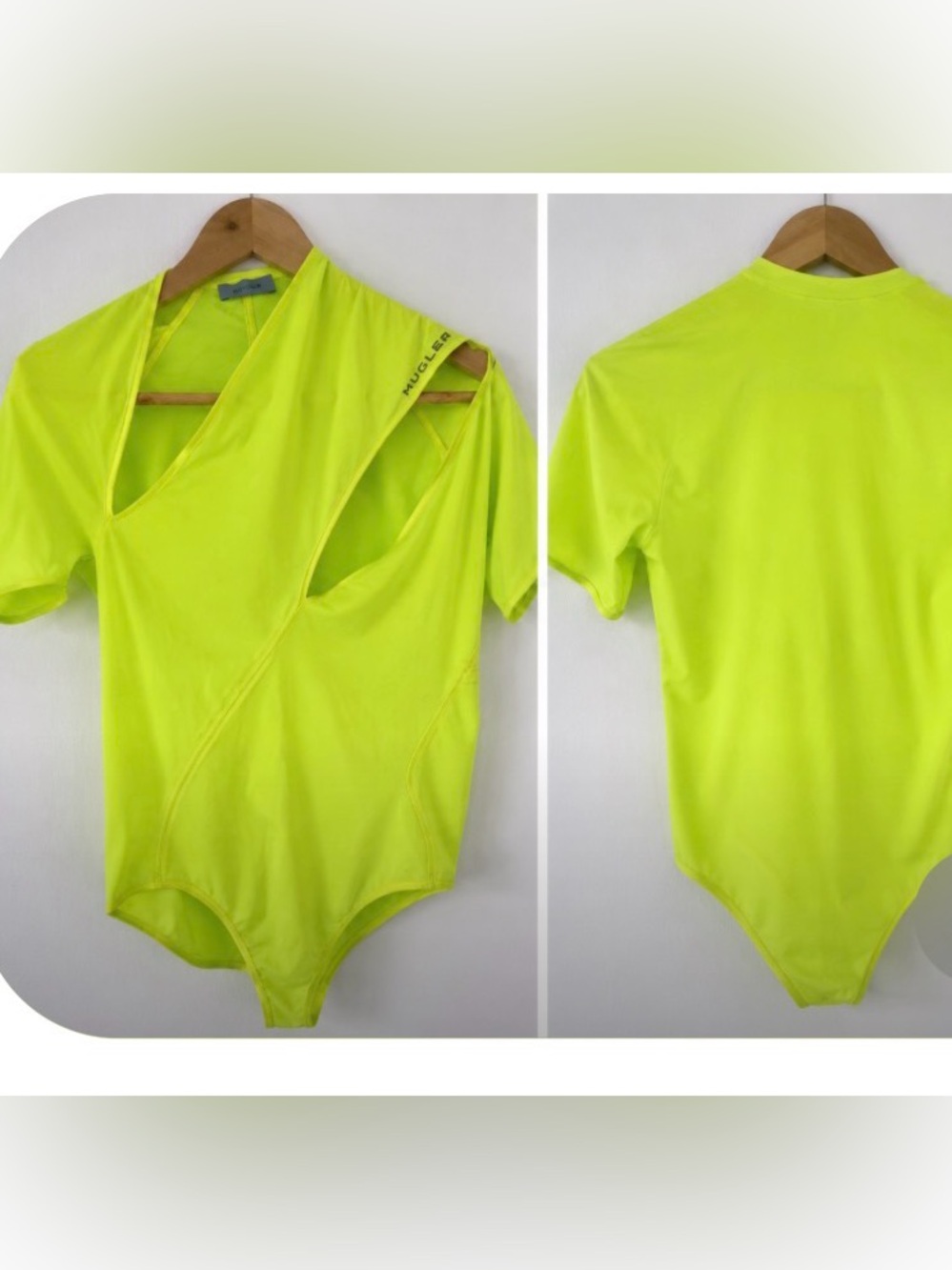 Worn once! Mugler Neon Yellow Cutout Bodysuit Top